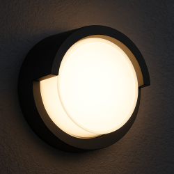 TRIO PUNO round black LED outdoor wall lamp 3000K IP54