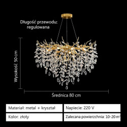 ADANI PREMIUM round exclusive pendant lamp 80cm made of K9 crystal
