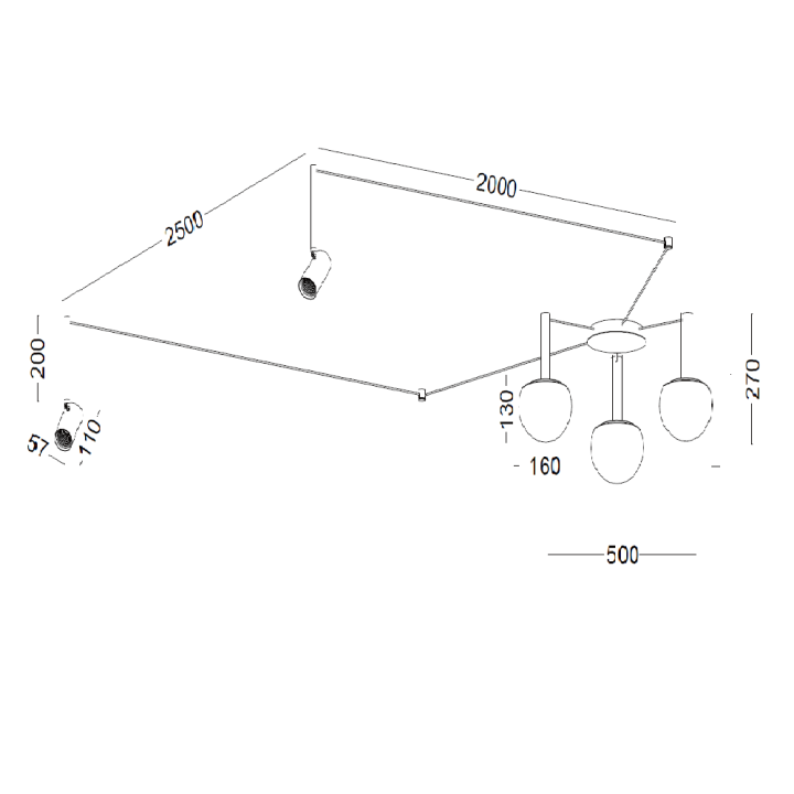 ELKIM GLOWE SPOT modern ceiling lamp with spheres and LED spotlights