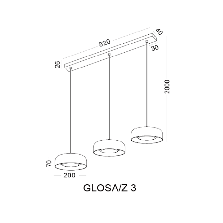 ELKIM GLOSA/Z lampa wisząca 3-kloszowa LED 30W nowoczesny design
