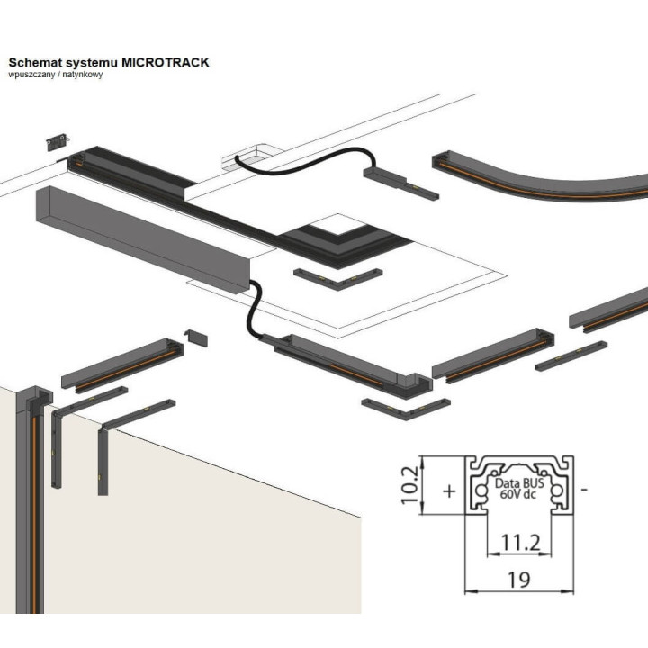 AQF Microtrack szyna natynkowa łuk sufit-ściana Stucchi 9600-R03-9V