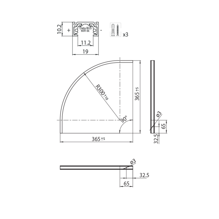 AQF Microtrack szyna natynkowa łuk sufit-ściana Stucchi 9600-R03-9V