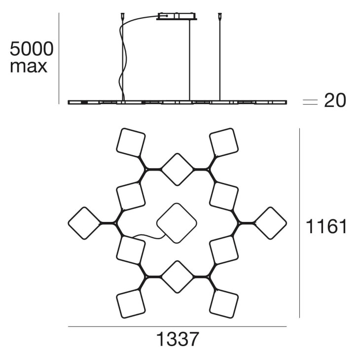 STILNOVO Quad 8112, 8113 pendant lamp LED 91W 3000K, CRI90, DALI-Push