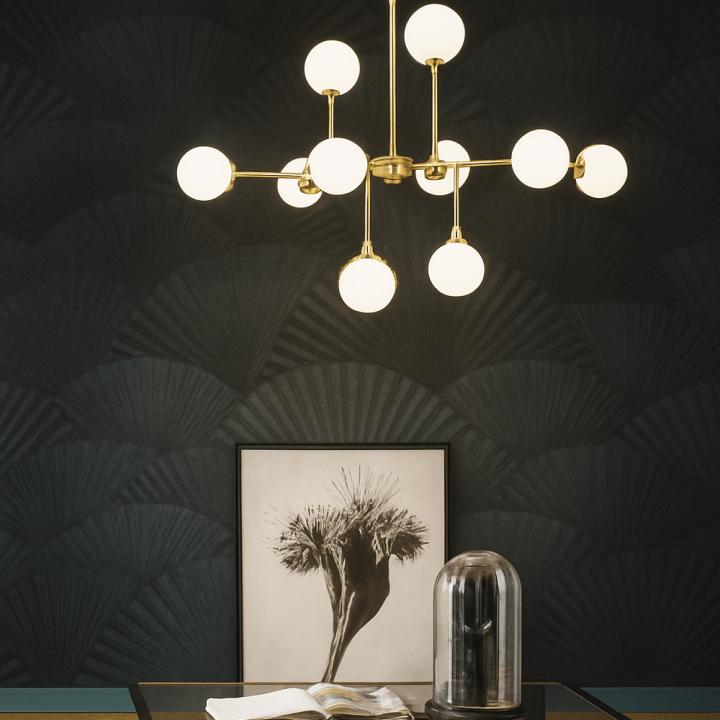 STILNOVO GALASSIA 9555 gold hanging lamp spheres 12xE14 luxury
