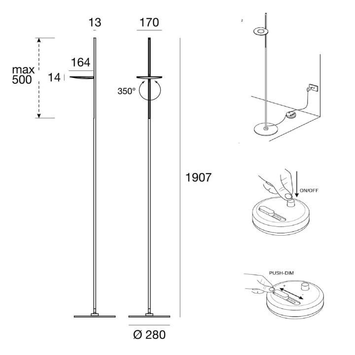 STILNOVO KIMIA 8545, 8546 tall LED floor lamp 25W white or black