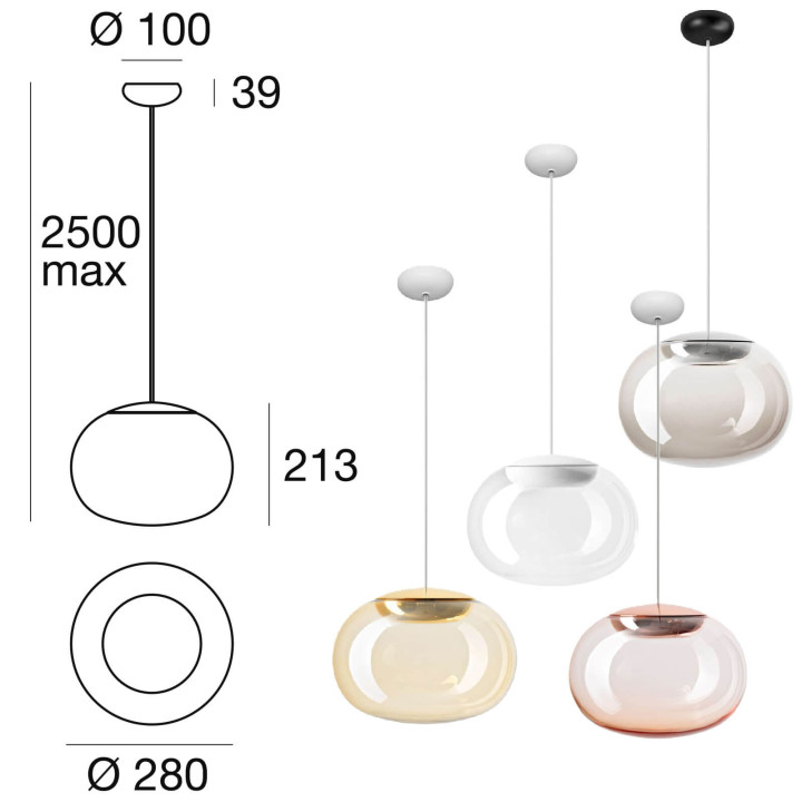 STILNOVO LA MARIEE 8624, 8625, 8626, 8627 szklana lampa wisząca LED 9W
