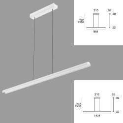 LINEA LIGHT HALFPIPE 9809 linear LED pendant light 98cm or 143cm