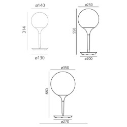 Artemide Castore Tavolo designer table lamp, white globe 14–35cm