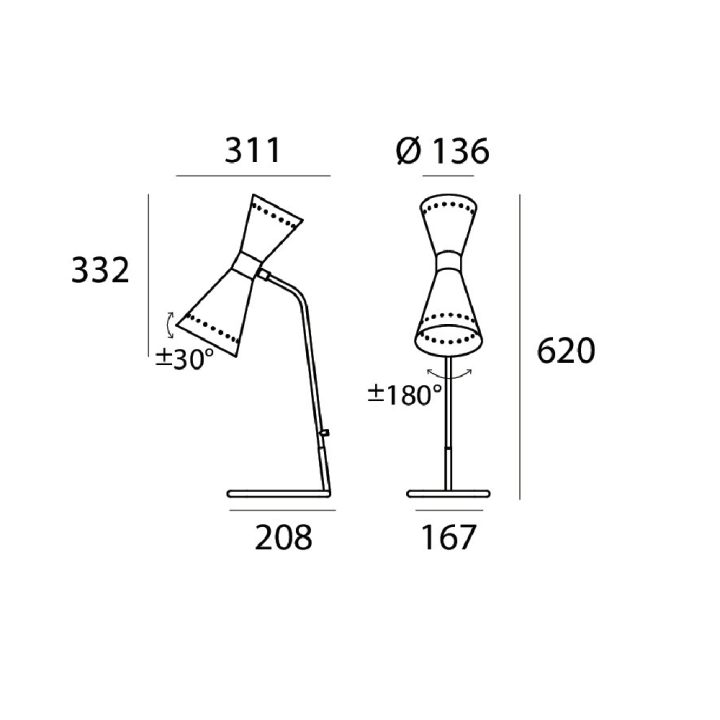 STILNOVO MEGAFONO 9574, 9575 lampa stołowa 2xE14