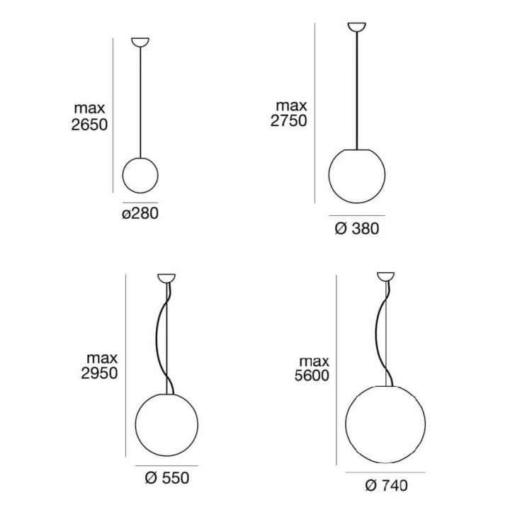 LINEA LIGHT OH! P 12101/3/5/7 lampa wisząca biała kula E27 28cm-74cm