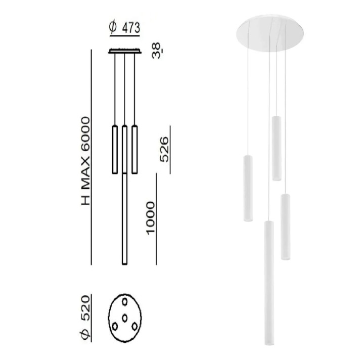 LINEA LIGHT Tu-V4 8841 96W LED pendant lamp white 4 tubes, 3000K/4000K
