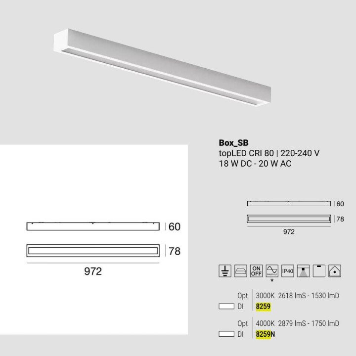 LINEA LIGHT BOX 8259 &ndash; white, elongated surface ceiling LED light 97cm