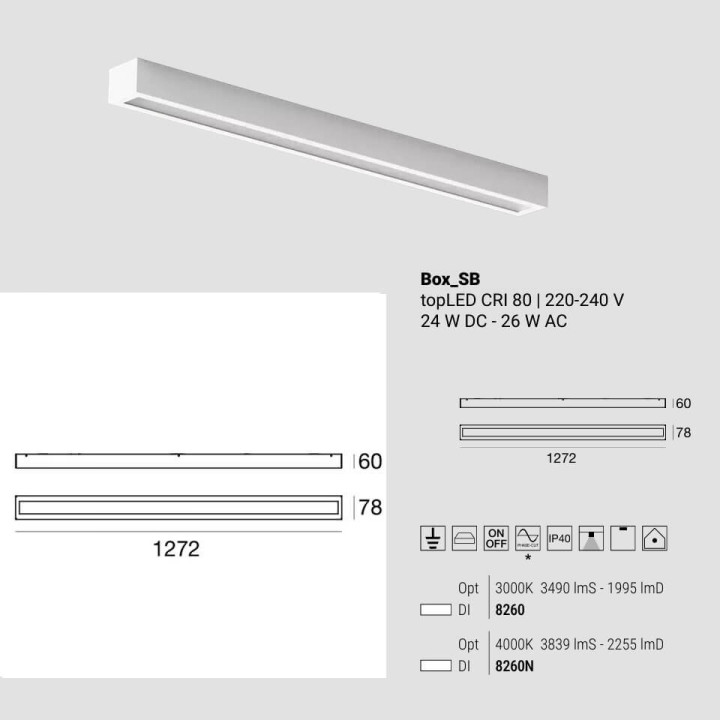 LINEA LIGHT BOX 8260 white elongated surface light 127cm 3000K-4000K