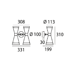 STILNOVO MEGAFONO 9572, 9573 kinkiet 4xE14 góra/dół