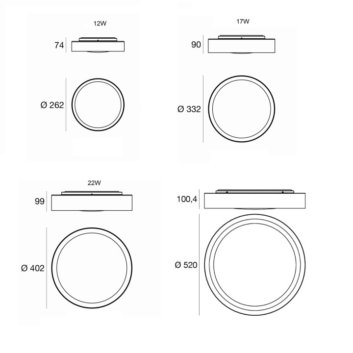 LINEA LIGHT CREW-2 plafon LED 26cm, 33cm, 40cm, 52cm b.ciepła 3000K