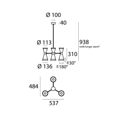 STILNOVO MEGAFONO 9576, 9577 hanging lamp 6xE14