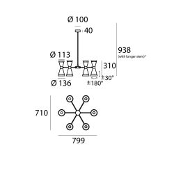 STILNOVO MEGAFONO 9566, 9567 hanging lamp 16xE14