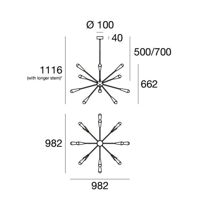 STILNOVO SPUTNIK 9590, 9591, 9592 lampa wisząca 16xE14 3 kolory
