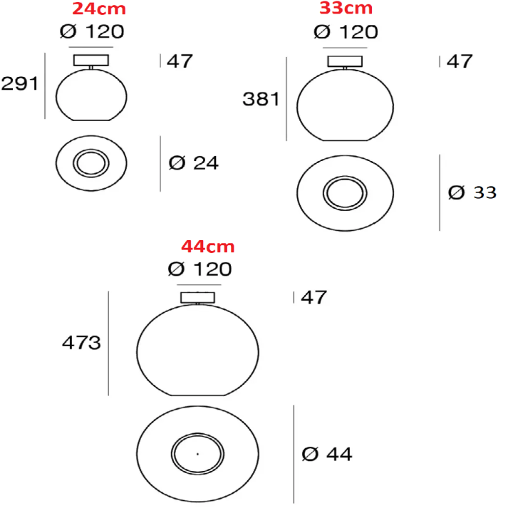 LINEA LIGHT CRISTALBOLLA S surface-mounted LED lamp, 3 diameters