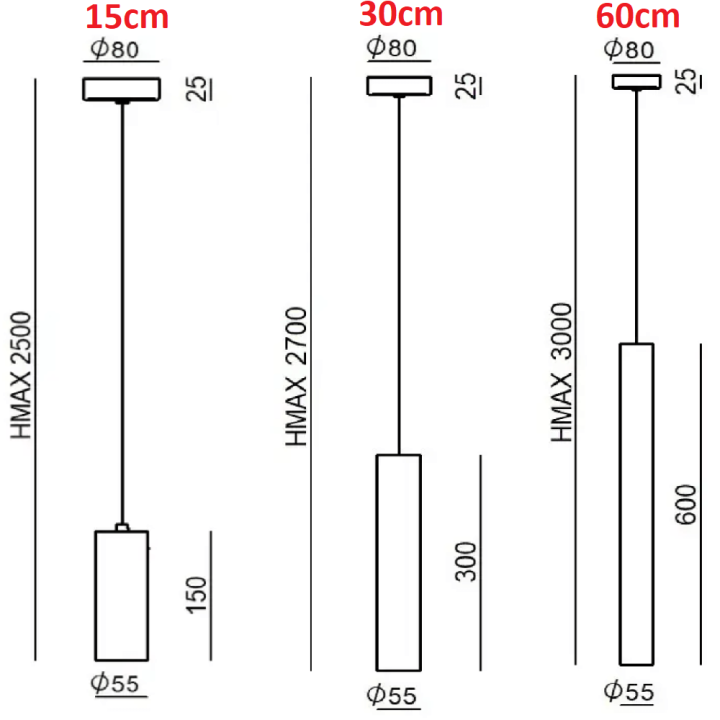 Linea Light Birba P lamp hanging lamp GU10 15/30/60cm 3 colors