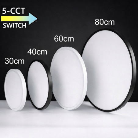 MOON LED flush ceiling light, white or black, 30–80cm, CCT 3000K–6500K