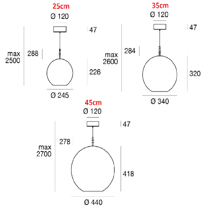 LINEA LIGHT CRISTALBOLLA P szklana lampa wisząca kula LED 25/35/45cm