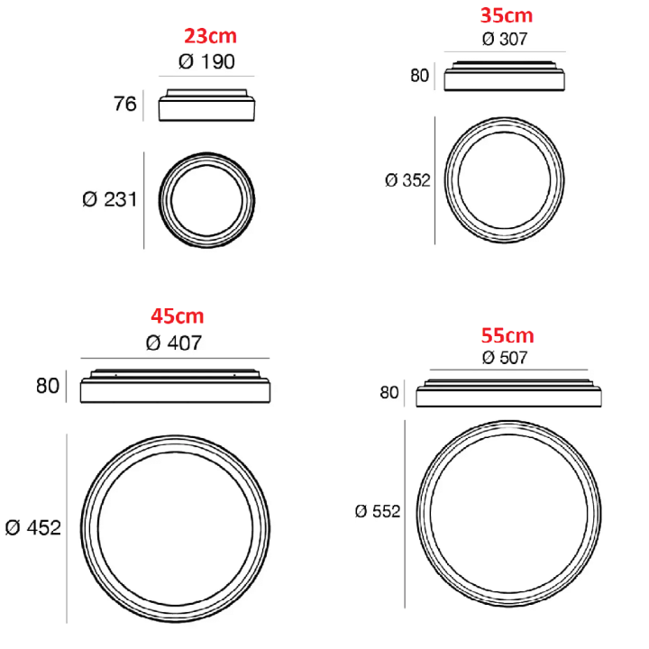 LINEA LIGHT ISIDE plafon LED 2700K/3000K &Oslash;23-55cm biały, czarny, brąz