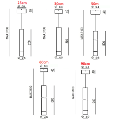LINEA LIGHT SINFONIA LED pendant lamp in various lengths and colors