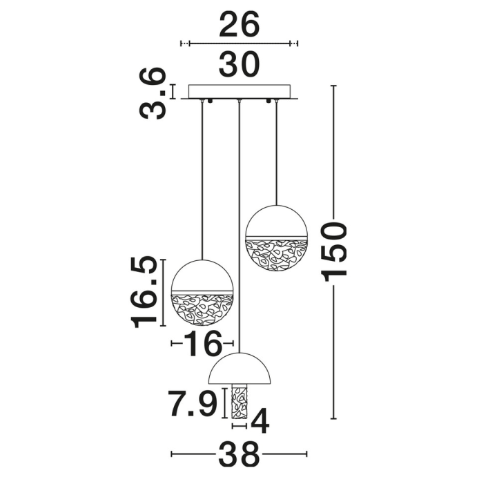 LUCES TARREGA LE46169/70/83/4 LED pendant lamp 18W 3-bulb