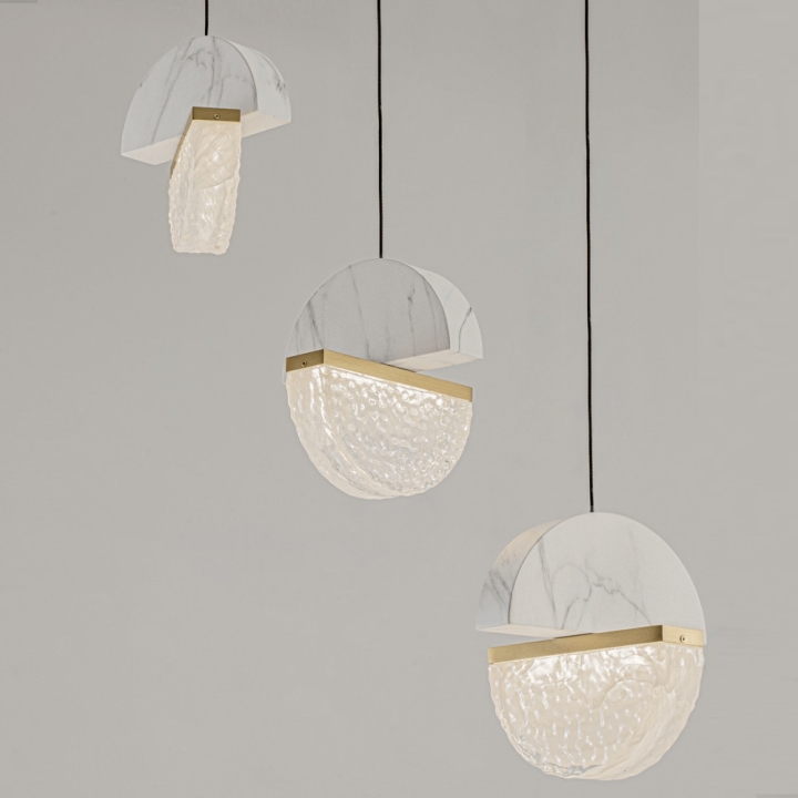 LUCES TARREGA LE46173/4/87/8 lampa wisząca LED liniowa marmur i szkło