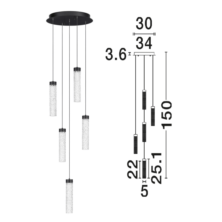LUCES ALBAL LE45732 5-bulb LED pendant lamp with decorative glass