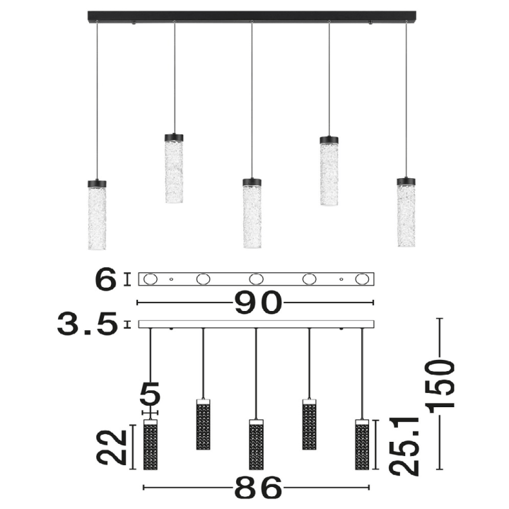 LUCES ALBAL LE45733 5-bulb LED pendant lamp 20W 3000K modern