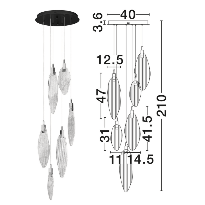 LUCES ROALES LE46144 hanging lamp &ndash; modern LED glass chandelier