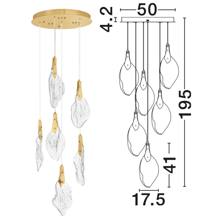 LUCES ADEJE LE45702 lampa wisząca z 6 szklanymi kloszami, stylowa