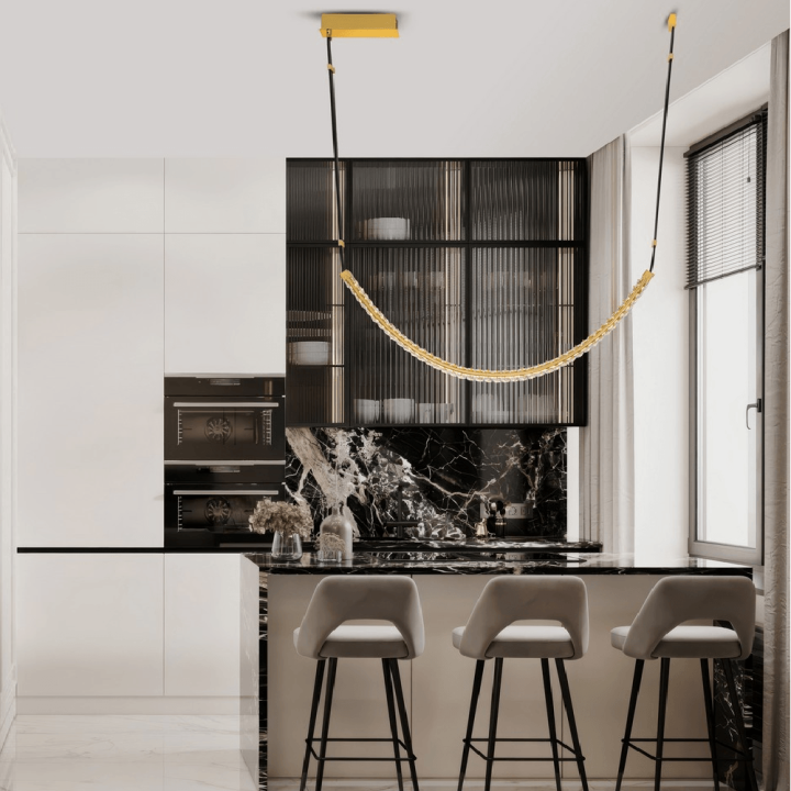LUCES CAMBRIL LE45966 lampa wisząca złoto, sk&oacute;ra i kryształ, LED 37W