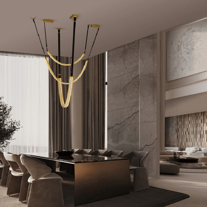 LUCES CAMBRIL LE45968 złota lampa wisząca LED 62W kryształ i sk&oacute;ra