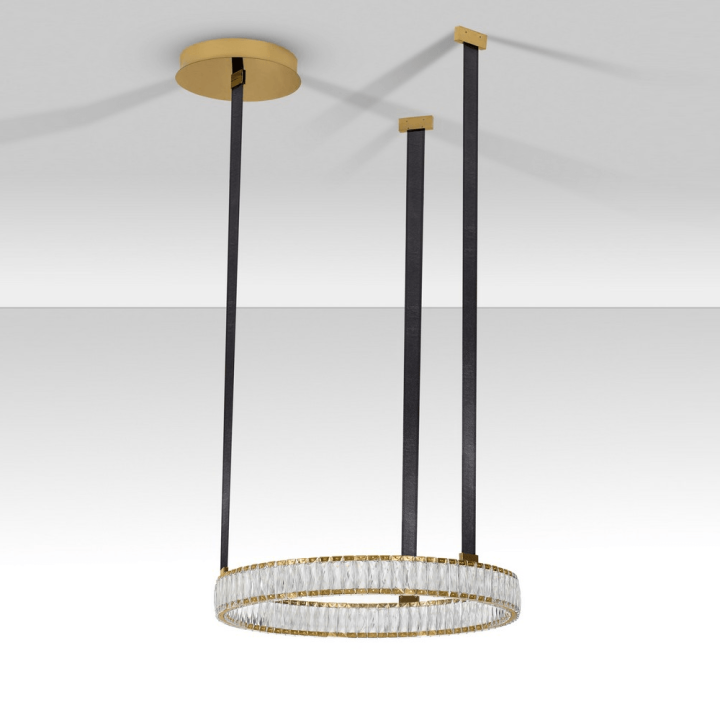 LUCES CAMBRIL LE45969 złoty ring LED 3000K z kryształami i sk&oacute;rą