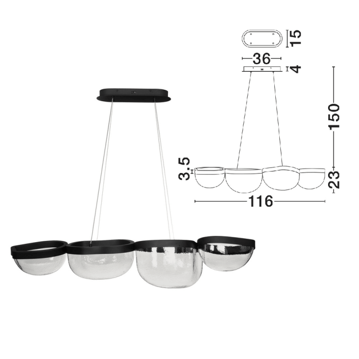 LUCES TUNTE LE46205 lampa wisząca LED 44W nowoczesna, szkło i stal