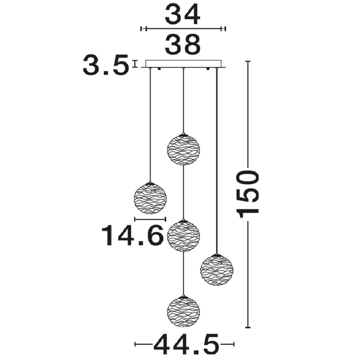 LUCES ALBORA LE45744/5 LED pendant lamp 20W cascade 5 glass balls