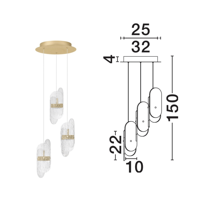 LUCES BOSSOST LE45956/7 lampa wisząca złota LED 20W 1417lm nowoczesna