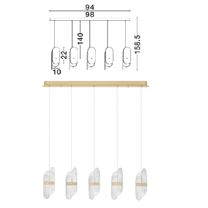 LUCES BOSSOST LE45958/9 lampa wisząca złoto LED 34W 2595lm 2700K/3000K