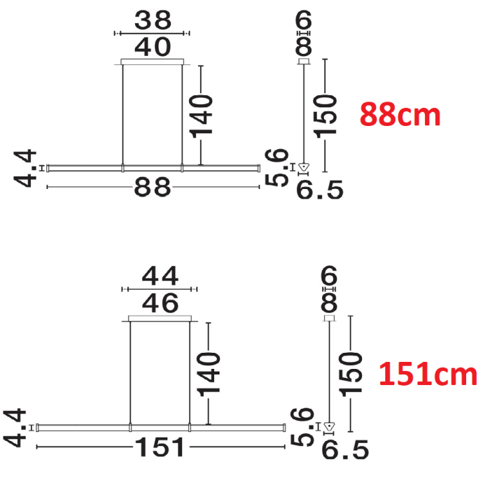 LUCES CONIL LE45983/4/5/6/7/8/9/90 lampa wisząca LED podłużna 88/151cm