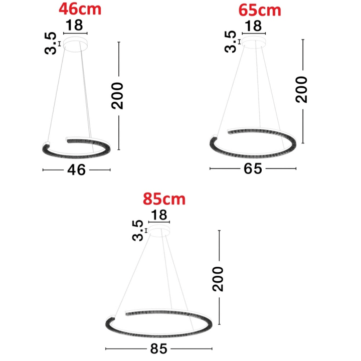 LUCES MAHON LE46091 lampa wisząca LED 3000K 3 kolory &Oslash;46/65/85cm