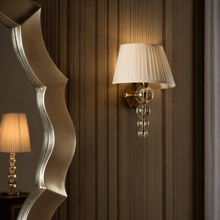 SCHULLER MERCURY 663618 wall lamp brass, champagne glass, beige shade