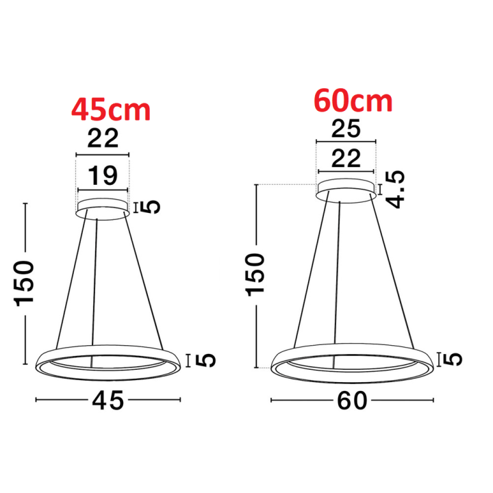 LUCES AYLLON LE45896/7/8/9 lampy wiszące ring LED 2700K&ndash;4000K &Oslash;45/60cm