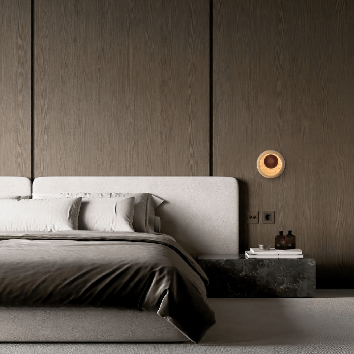 LUCES MOTRIL LE46120 LED wall lamp in natural travertine and wood