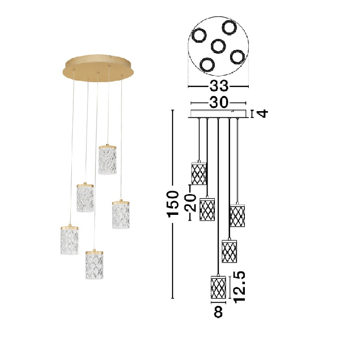 LUCES MURO LE46122 złota lampa wisząca LED 1925lm 3000K