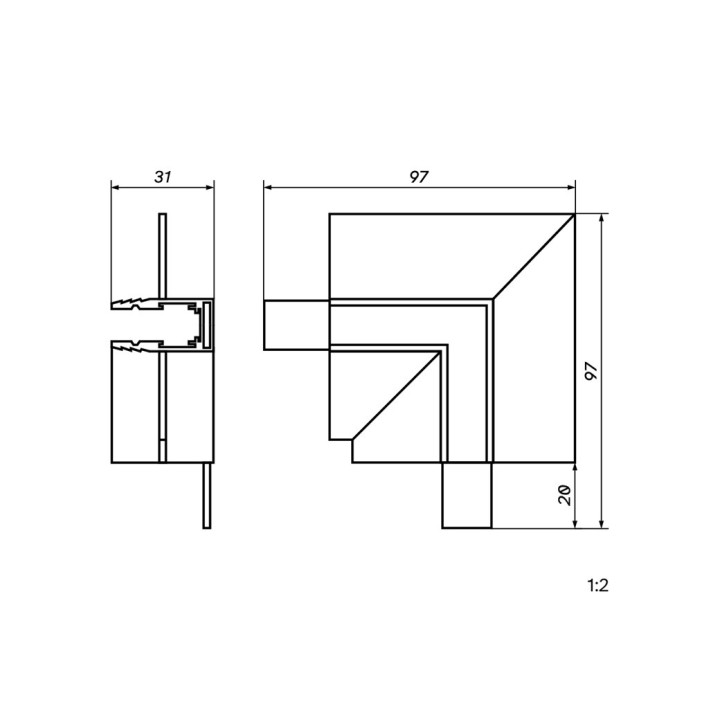 LOONARI SmartLINE 90&deg; corner mechanical connector white, black