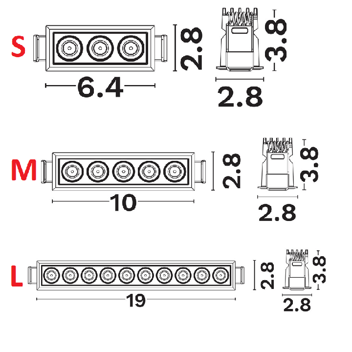LUCES CARBAY LE62209 podtynkowa oprawa liniowa LED 3000K 3 rozmiary