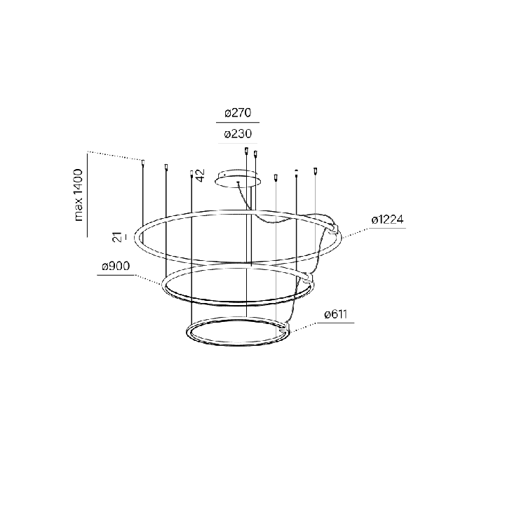 AQFORM BUCLO ripples LED zwieszany 59987 kaskadowe ringi w 8 kolorach